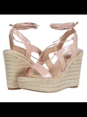 Aldo Oxandra Blush Lace-Up Espadrille Wedge Sandals Size 8.5 Platform NWT
